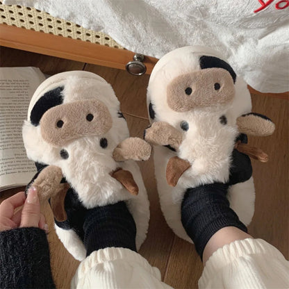 Soft Cow Themed Cozy Slippers