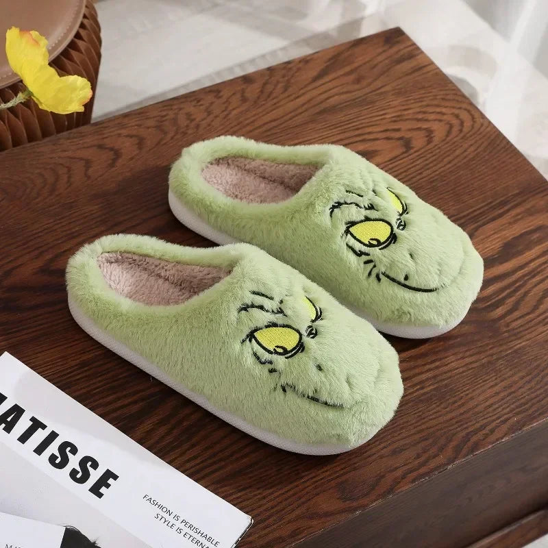 Grinch Themed Fuzzy Slippers – Cozy Fun for Every Step - Cloud Cushion Slides