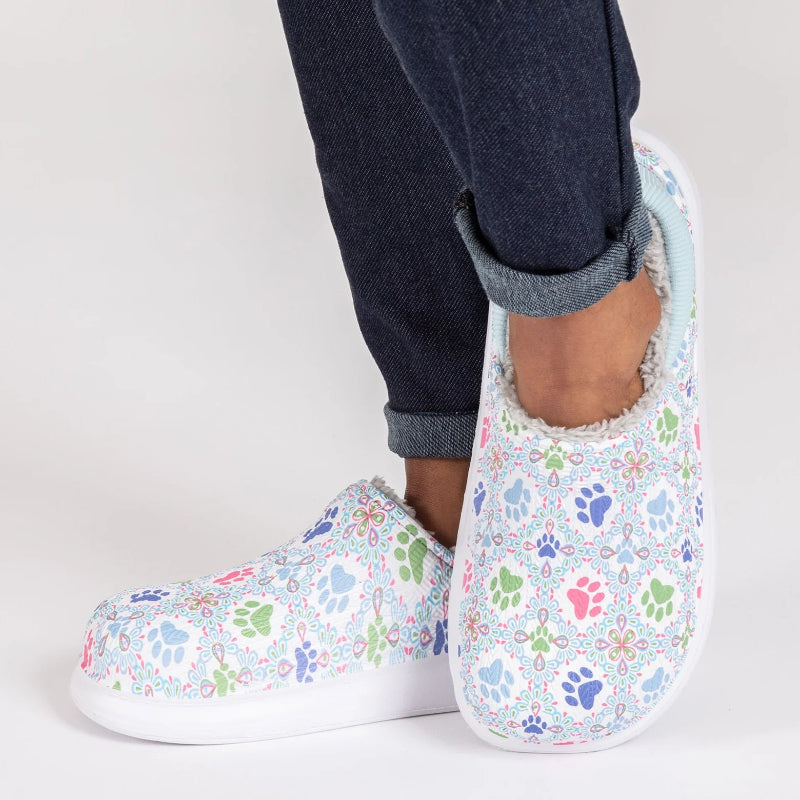 Floral Pattern Paw Print Slip On Clogs