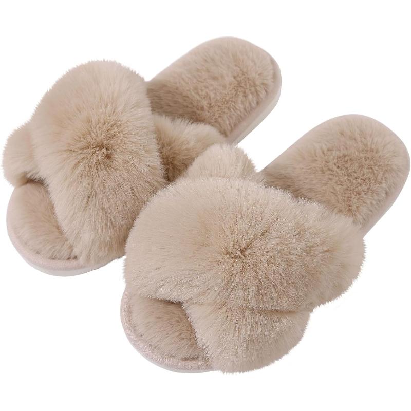 Plush Cross Strap Home Slippers