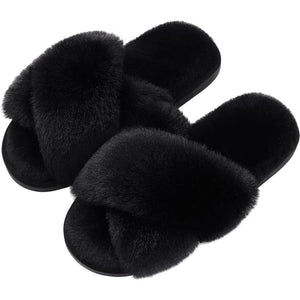 Plush Cross Strap Indoor Slippers With Foam