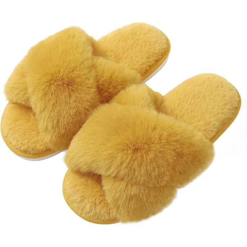 Plush Cross Strap Home Slippers