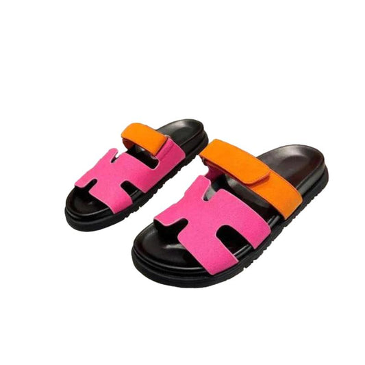 Modern Two Tone Velcro Slide Sandals